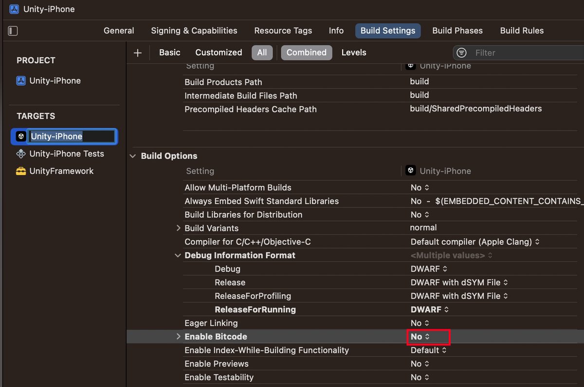 Xcode内BuildSettings設定変更