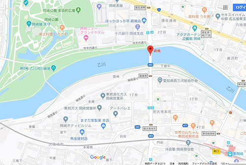 東岡崎駅から岡崎城への地図