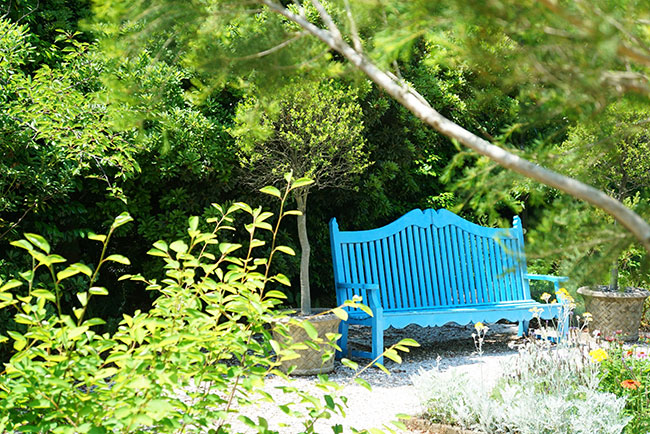 ブルーカラーが映えるベンチ