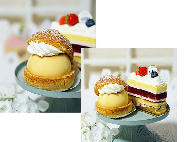 プリンシューと苺とあずきクリームのショートケーキ