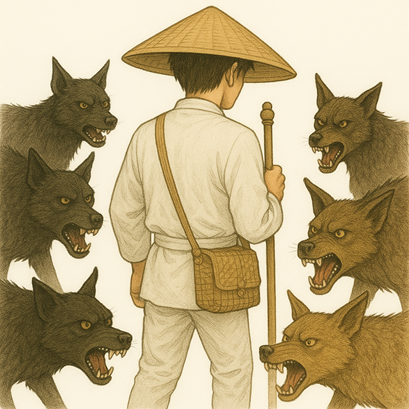 野良犬に囲まれる