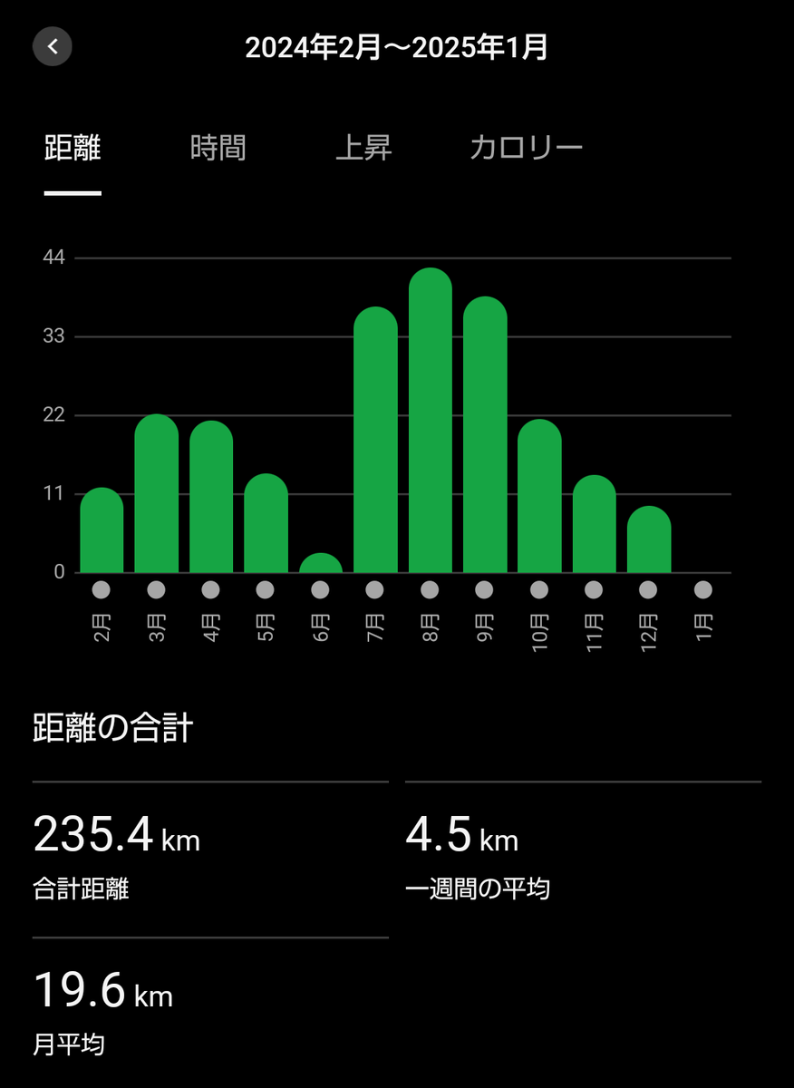 クラゲノックスのジョギングの統計