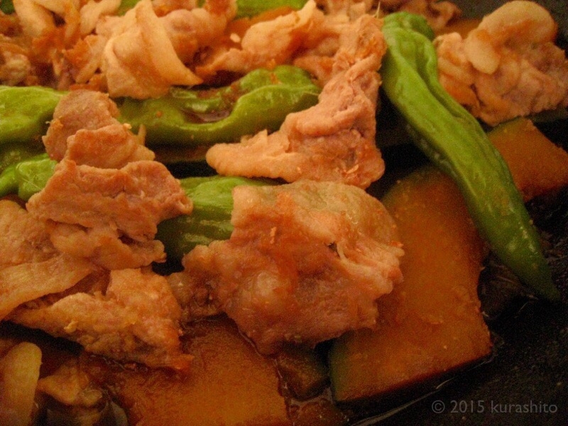 カボチャとシシトウと豚肉の、甘辛しょうが煮 カボチャとシシトウと豚肉の、甘辛しょうが煮
