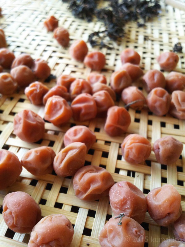 梅干し、土用干し1日後。 梅干し、土用干し1日後。