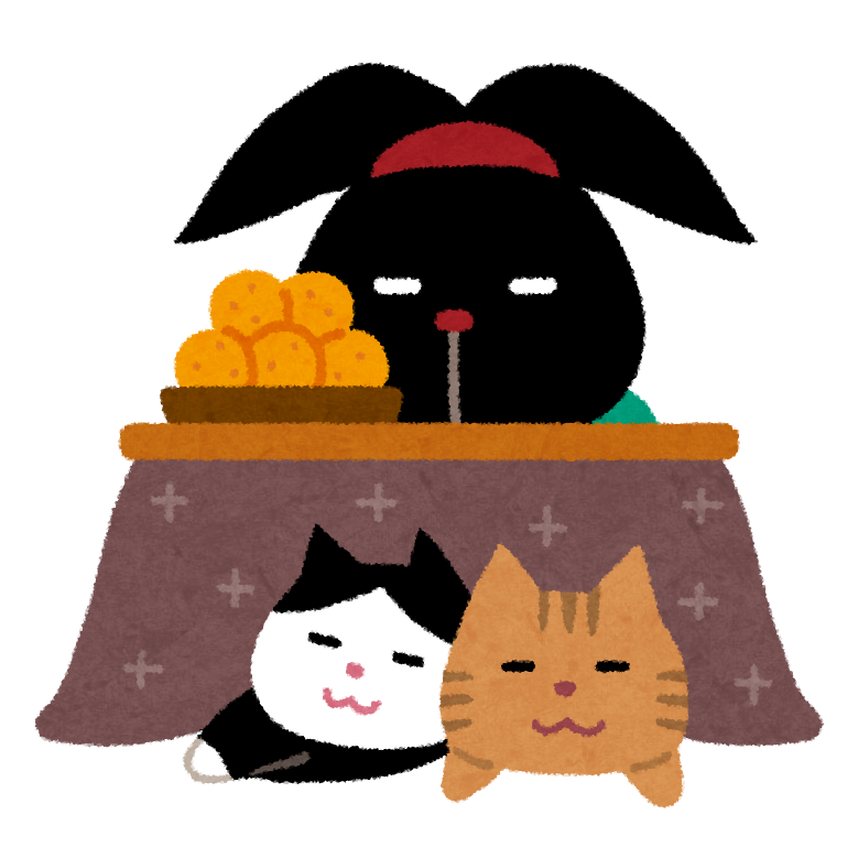 コタツで寝ている猫のイラスト