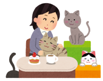 猫と触れ合っているイラスト