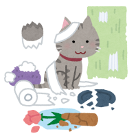 散らかった部屋にいる猫のイラスト