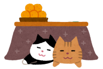 こたつで寝る猫たちのイラスト