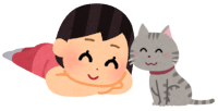 猫と寝る人のイラスト