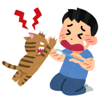 猫に攻撃されているイラスト