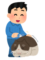 シニア猫をかわいがる人のイラスト