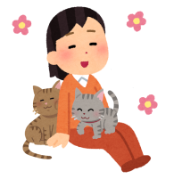 猫にすりすりとふみふみをされている人のイラスト