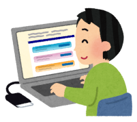 パソコンで確定申告する人のイラスト