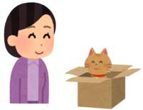 ダンボール箱に入ってる猫を見守る人のイラスト