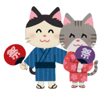浴衣を着る猫のイラスト