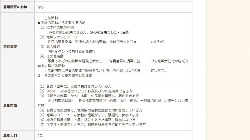 仁木町地域おこし協力隊の情報