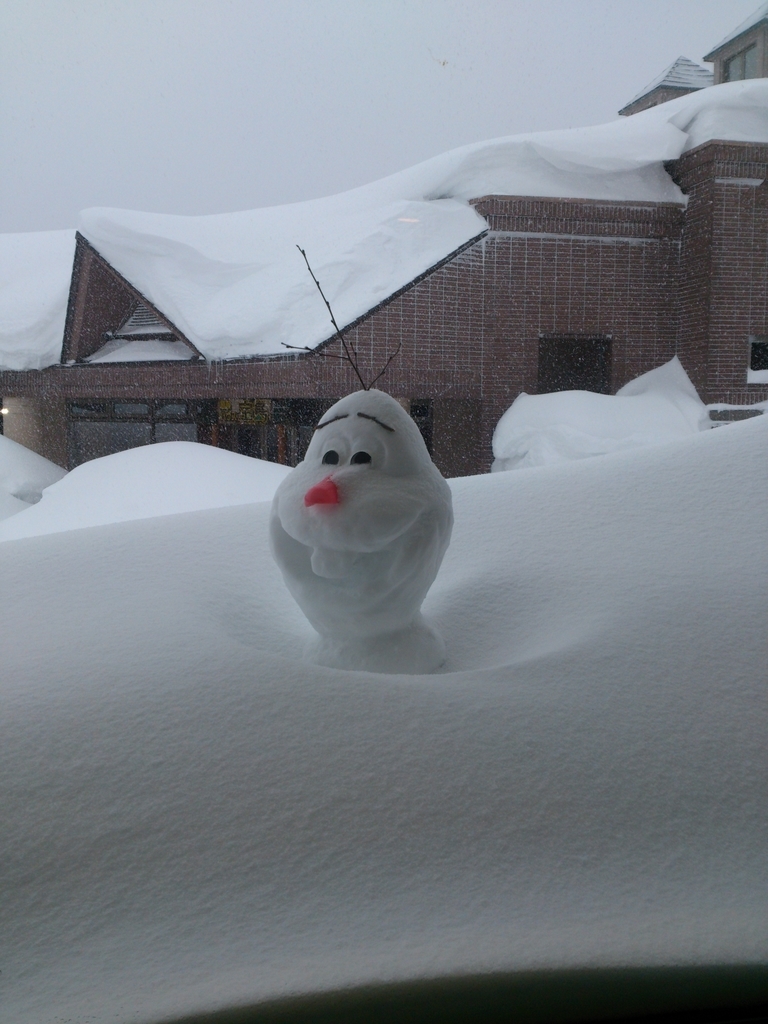 雪に埋まったオラフの雪像