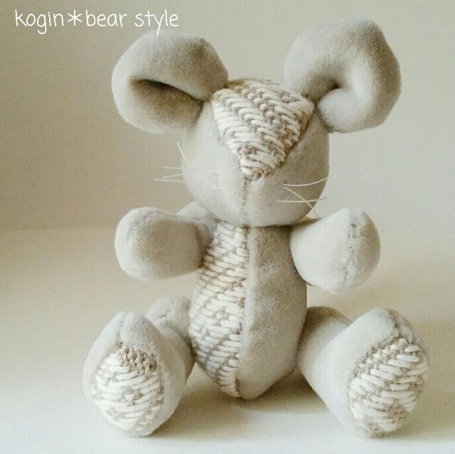 ねずみ ハンドメイド テディベア 作家様作品 ねずみ! kogin*bear style十二支シリーズ - こぎん刺しの