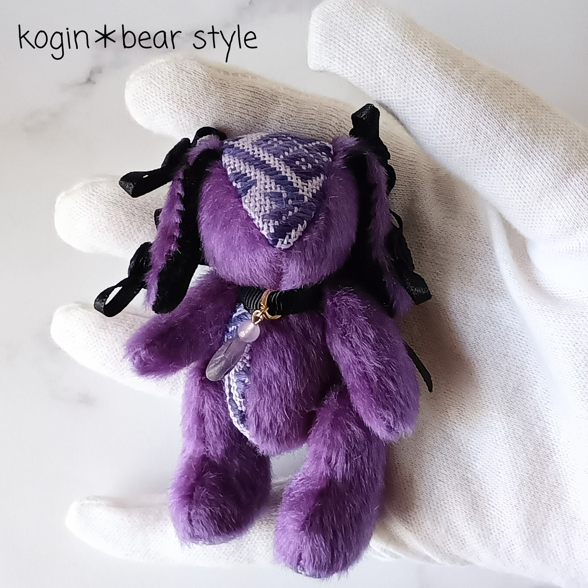 小悪魔ラベンダーのロップイヤー - こぎん刺しのテディベア作家 kogin