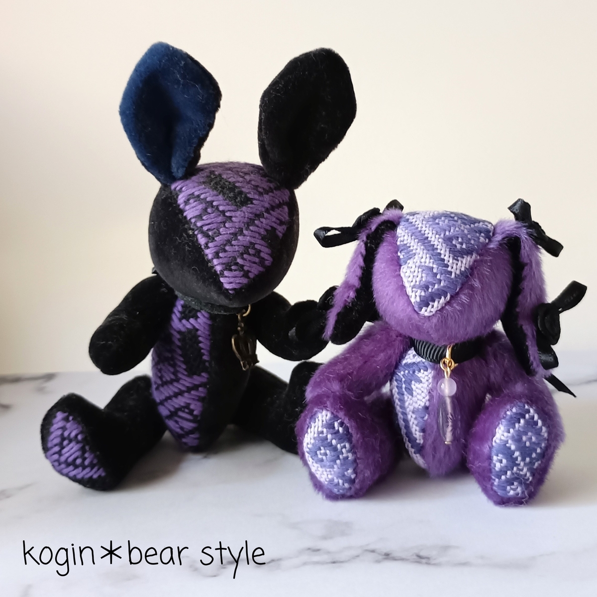 小悪魔ラベンダーのロップイヤー - こぎん刺しのテディベア作家 kogin