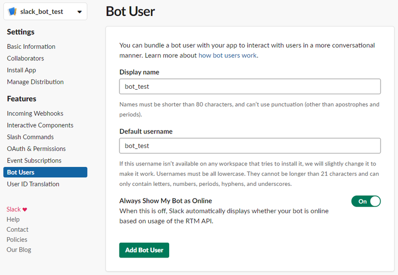 Memo on how to create a Slack Bot (bot)