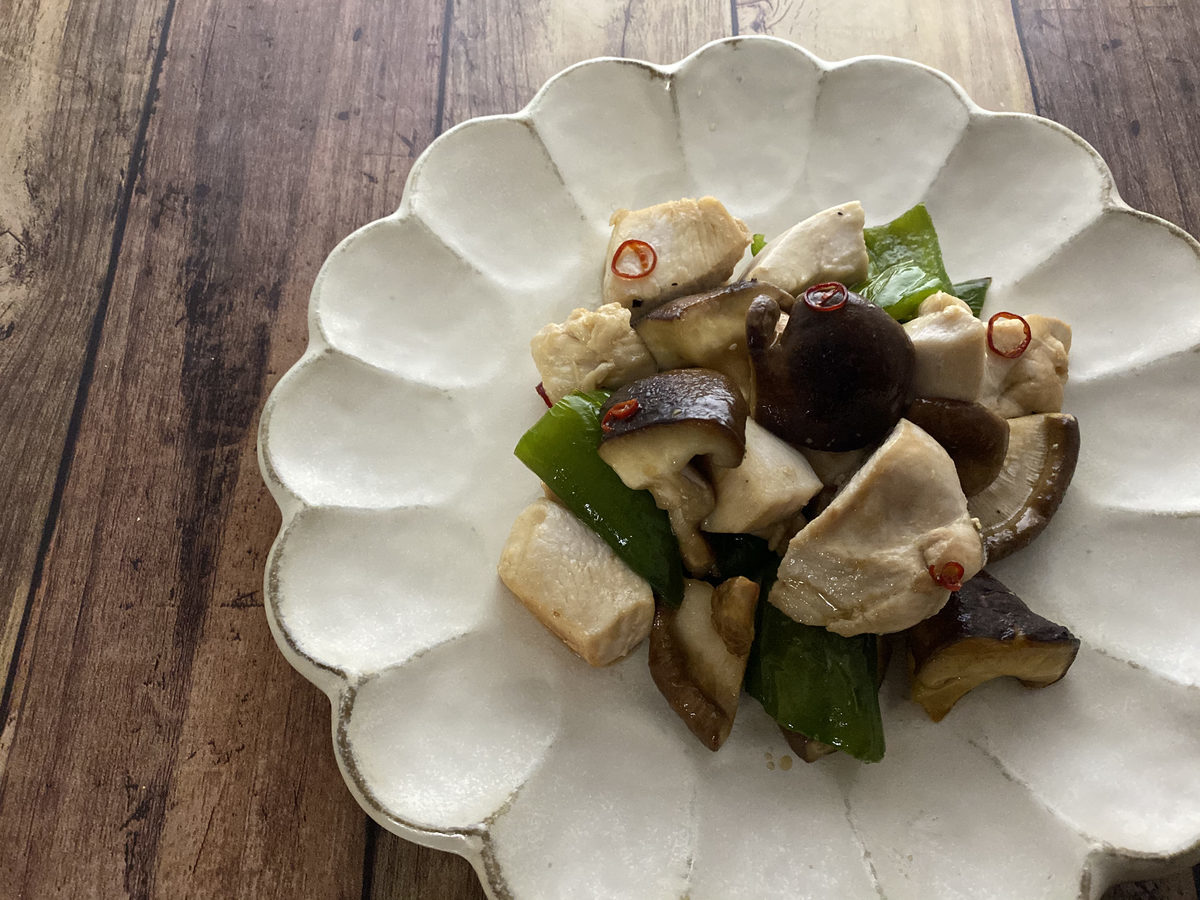 鶏むね肉と椎茸の甘辛炒め