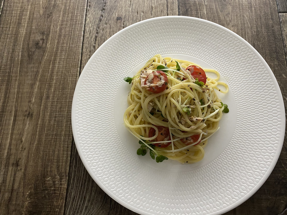 かいわれ大根とツナの冷製パスタ