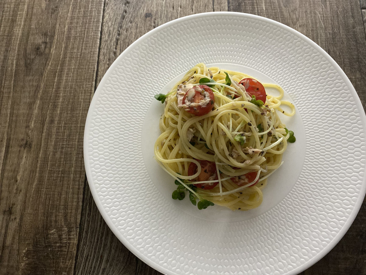 かいわれ大根とツナの冷製パスタ