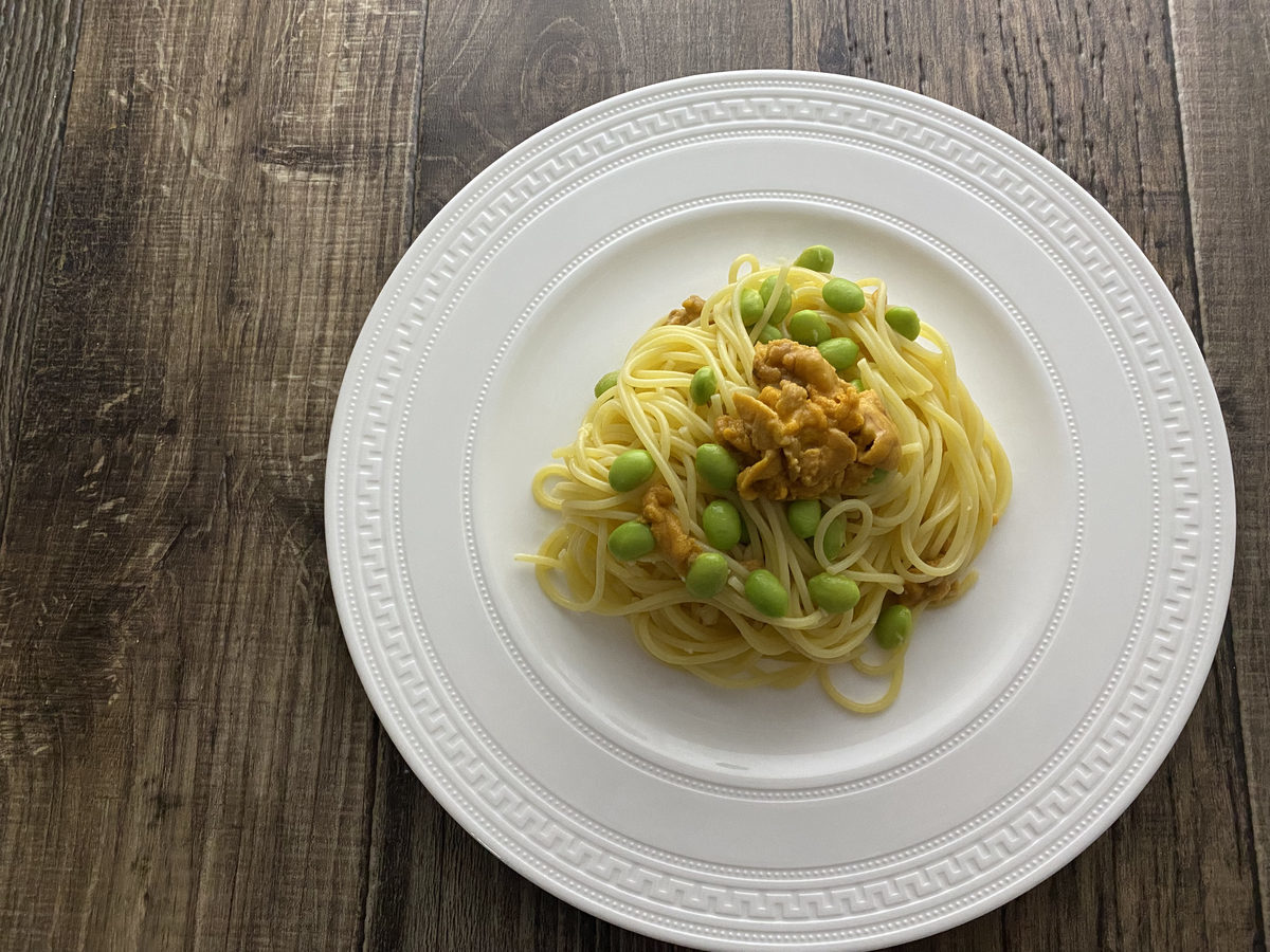 ウニと枝豆の冷製パスタ