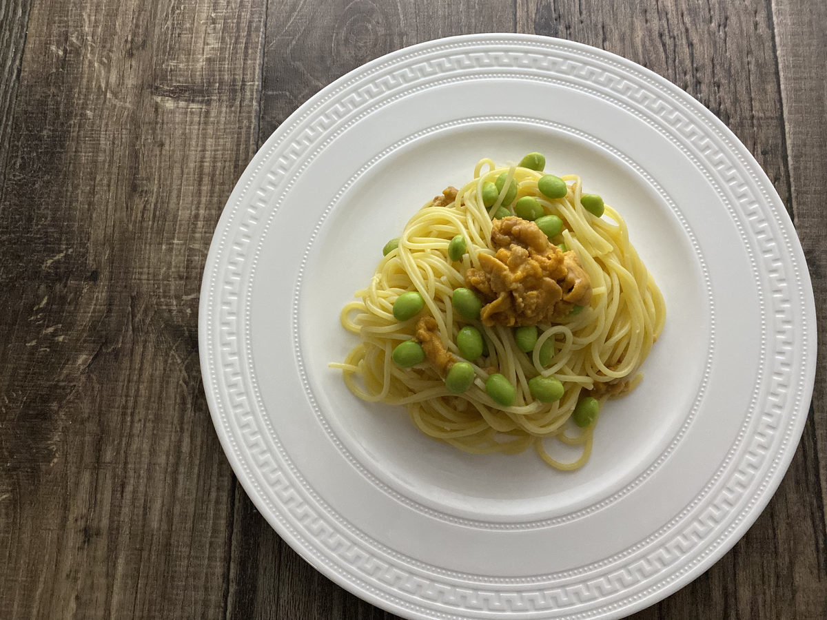 ウニと枝豆の冷製パスタ