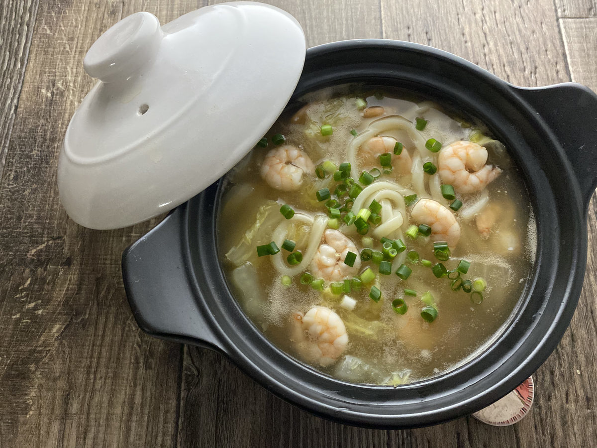 白菜とエビのあんかけうどん