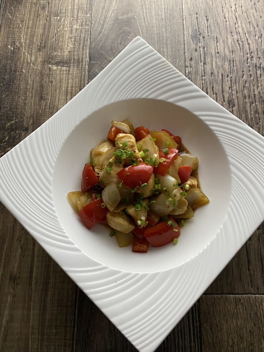 鶏むね肉とパプリカのにんにく照り焼き