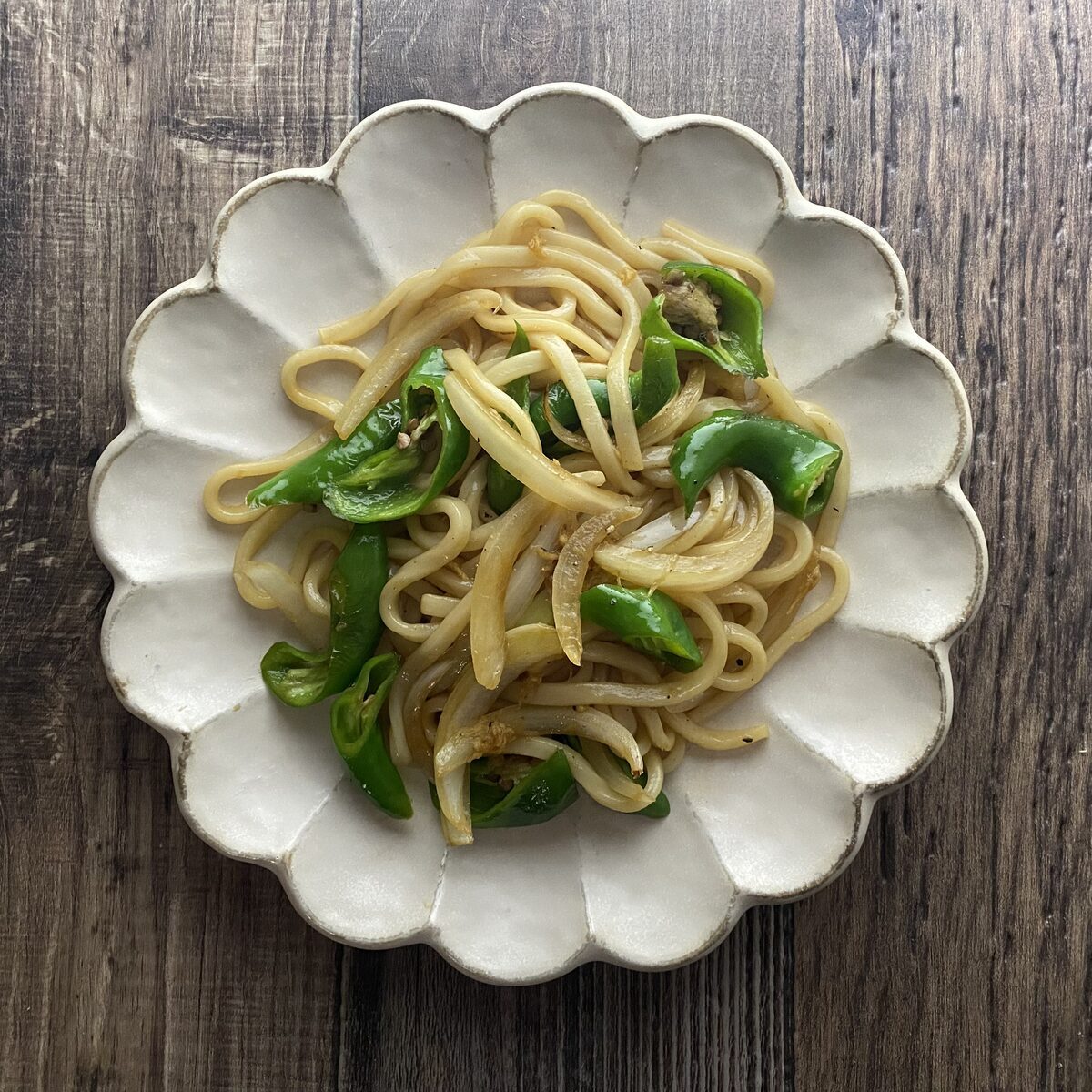 万願寺とうがらしの生姜焼きうどん