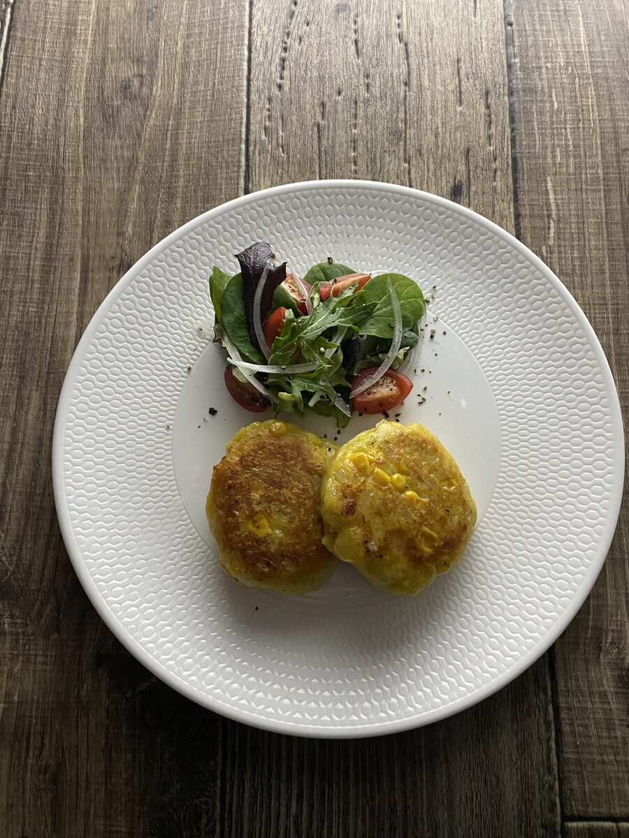 はんぺんとコーンのもちもちカレー焼き