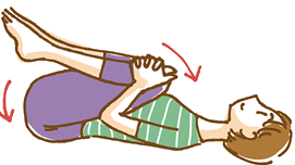 緊張し固くなっている腰の均を伸ばします。腰が疲れているときやクールダウンにも手軽にできる体操です。