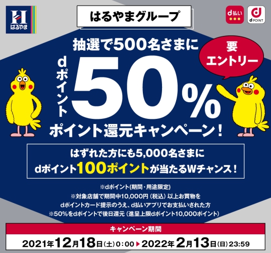 はるやまグループ 抽選で500名にdポイント50％還元キャンペーン