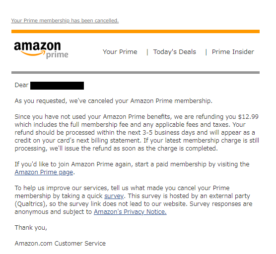 アメリカAmazonの解約