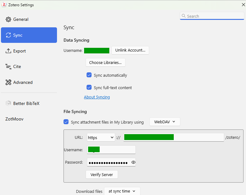Zotero のファイル同期を linked files 運用から WebDAV (InifiniCLOUD