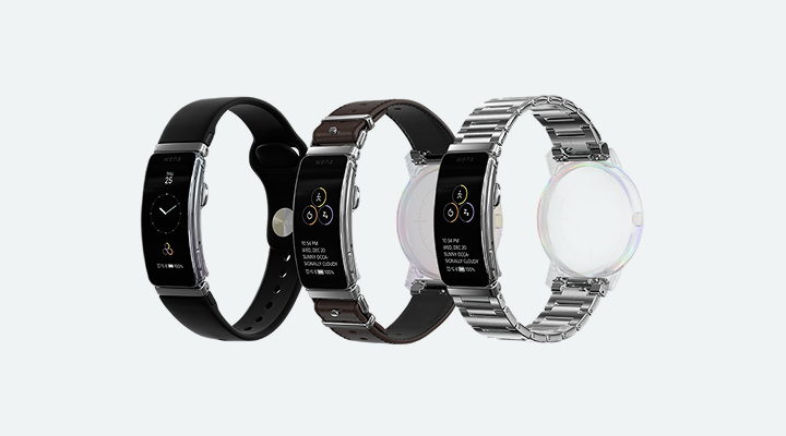 ▲wena Xは3種類の異なるバンドを用意している。左から、loop rubber、leather、metal