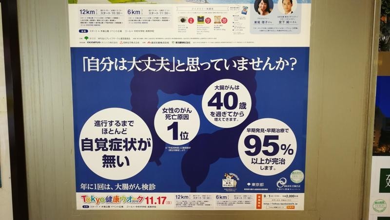 駅ナカのポスター(大腸がん検診をすすめている)