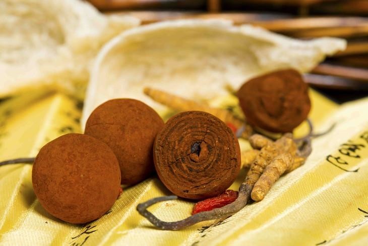 貴重な生薬:牛黄。胆石症になった牛の胆から取り出したもの。