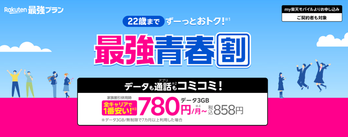 楽天モバイルの学割「最強青春割」