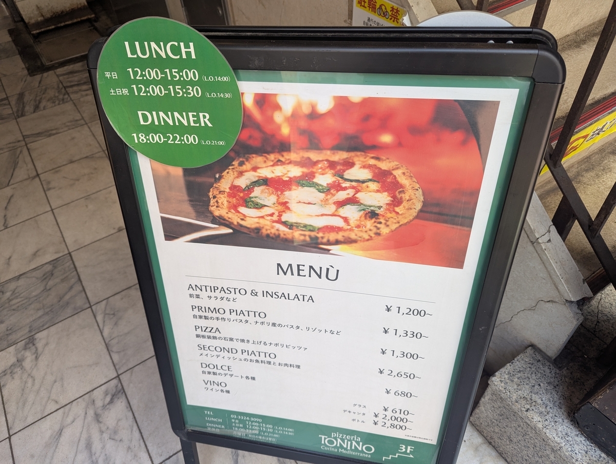 ピッツェリア トニーノの店頭看板