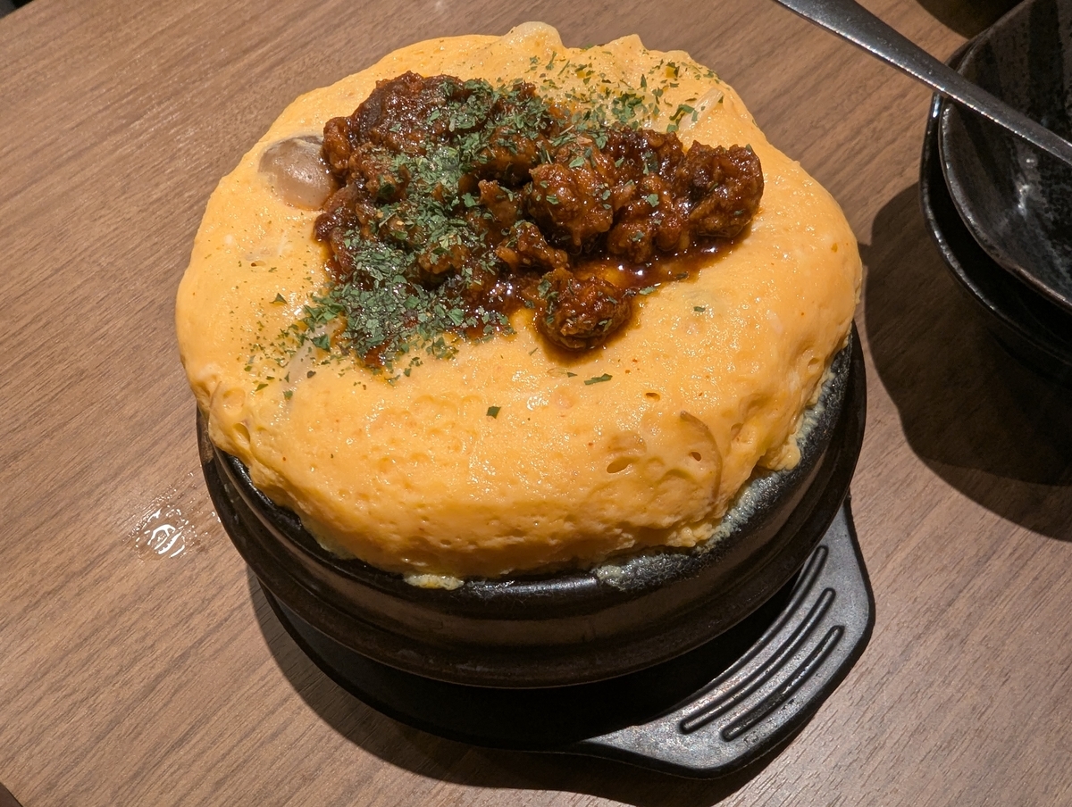 殻YABURI 国分寺「肉味噌辛爆たま」巨大茶碗蒸し 税込990円