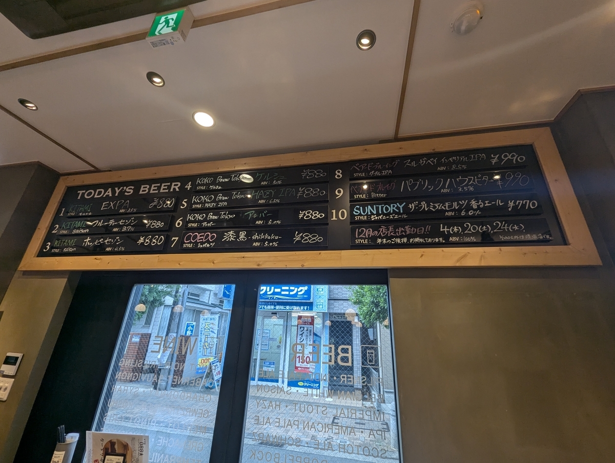 柴田屋酒店 喜多見ビール醸造所の店内タップリスト｜自家醸造クラフトビールが並ぶ喜多見のブルワリーパブ