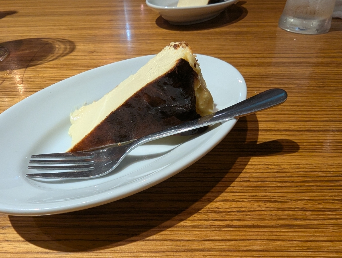 表面をしっかり焦がしたバスクチーズケーキの一切れ