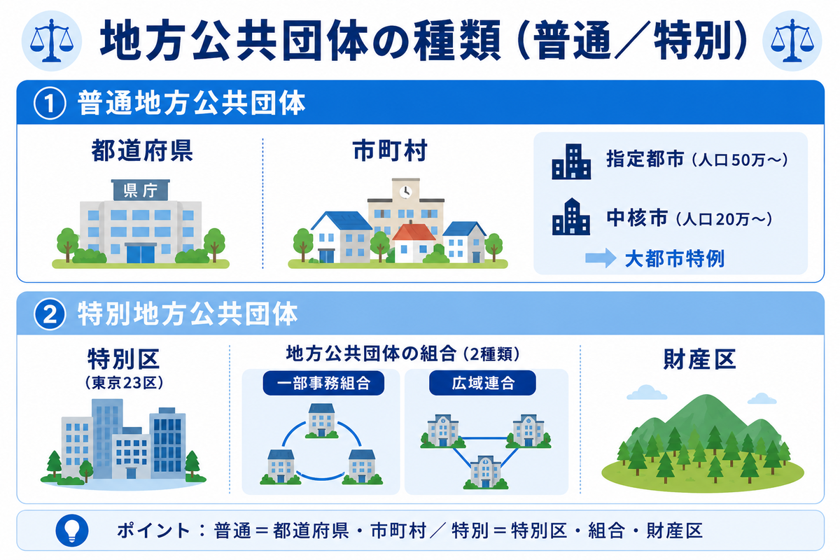 地方自治法の基礎を完全整理｜普通・特別地方公共団体／自治事務・法定