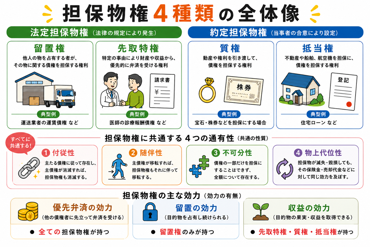 担保物権4種類の通有性と留置権の牽連性をわかりやすく解説 - シカクエイド