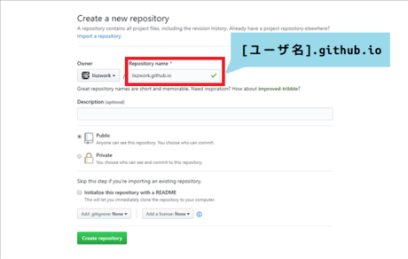 リポジトリの名称設定
