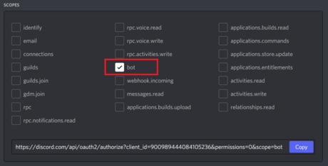「SCOPES」の「bot」にチェック